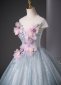 Applique Flower Glitter Tulle Long Prom Dress 3