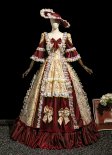 Elegant Rococo Vintage Burgundy Taffeta and Gold Floral Jacquard Masked Prom Dress Half Sleeves Bow Lace Christmas Dress