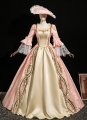 Elegant Retro Pink Floral Parttern Lace Flower Prom Dress Renaissance Lolita Tea Party Long Prom Formal Dress Inlcudes Hat