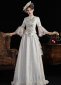 Women Champagne Jacquard 1890s 1900s Edwardian Dress Vintage Downton Abbey Gown Theater Clothing