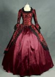 Red Floral Brocade Colonial Victorian Prom Ball Gown Dress Reenactment Theatrical Costume