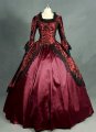 Red Floral Brocade Colonial Victorian Prom Ball Gown Dress Reenactment Theatrical Costume