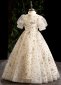 Children Girls Puff Sleeve Glitter Tulle Stage Show Graduation Dress 2