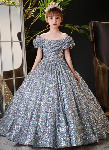 Children Girls Shiny Sequin Prom Homecoming Dress