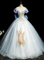 See-through Deep V-Neck Light Blue Beading Tulle Holiday Dress With Flower