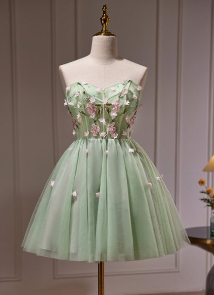 Green Off Shoulder Embroidery Beading Tulle Corset Mini Cocktail Dress