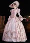 Pink Printed Long Flare Sleeve Floor Length Masquerade Ball Dress