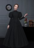 Black Cotton Victorian Mourning Dress Steampunk Historical Halloween Funeral Costume