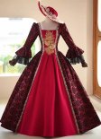 Vintage Burgundy Medieval Masquerade Dress Halloween Party Clothing