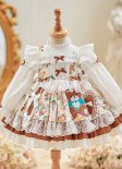 Children Cute Coffe Bear Lolita Ball Gown Thanksgiving Kids Party Dress