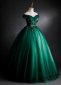 Deep Green Embroidery Sequins Off Shoulder Tulle Formal Dress 1