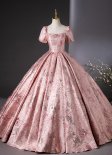 Pink Princess Printed Brocade Graduation Dress