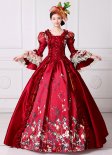 Brand New Red Lace Printed Marie Antoinette Dress Southern Belle Victorian Period Ball Gown Reenactment Clothing