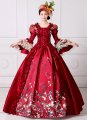 Brand New Red Lace Printed Marie Antoinette Dress Southern Belle Victorian Period Ball Gown Reenactment Clothing