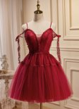 Burgundy And Blue Deep V Neck Spaghetti Straps Lace Mini Cocktail Dress