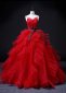 Red Spaghetti Straps Tulle Sweetheart Long Prom Dress with Ruffles