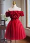 Red Off Shoulder Appliques Flower Tulle Short Formal Dress