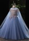 Girls Blue Sequin Cape Sleeve Tulle Beauty Contest Carnival Dresses 1