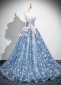 Floor Length Blue Applique Women Evening Dress