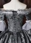 Rococo Gray Brocade Off the Shoulder Marie Antoinette Ball Gown 6