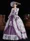 Women Purple Floral Printed Lace Ruffled Long Sleeve Holiday Carnival Fantasy Dress 2