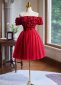 Red Off Shoulder Appliques Flower Tulle Short Formal Dress 2