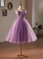 Purple Glitter Spaghetti Straps Corset Prom Party Dress