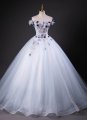 White Appliques Off Shoulder Tulle Holiday Dress