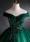 Deep Green Embroidery Sequins Off Shoulder Tulle Formal Dress 3
