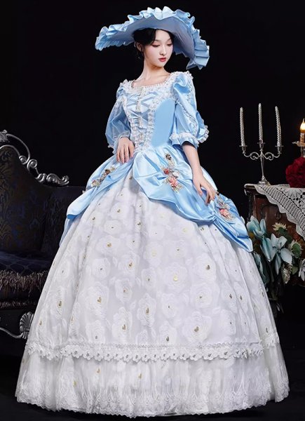 Blue Rococo Style Vintage Masquerade Dresses Marie Antoinette Party Dress