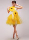 Special Occasions Girls Princess Yellow Tulle Dress Party Applique Mini Ball Gown