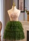 Green Off Shoulder Sequin Tulle Cake Short Club Dress