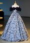 Vintage Princess Off the Shoulder Floor Length Jacquard Prom Dresses