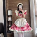 Black and Red Plaid Japanese Lolita Dress Sexy Maid Uniform Outfit