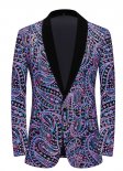 Men Purple Cashew Flower Shiny Sequin Floral Embroidery Suit Jacket Weddings Prom Banquets Formal Blazer