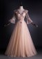 Custom made Tulle Embroidery Light Pink Long Sleeve Formal Dress