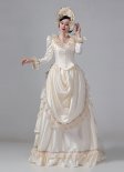 Champagne Edwardian Victorian Bustle Satin Dresses Women Masquerade Ball Dresses