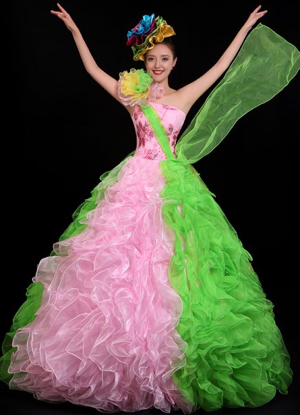 Single Shoulder Flower Bud Dance Costume for Stages