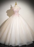 Princess A Line Off The Shoulder Champagne Appliques Prom Dress