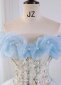 Light Blue Off the Shoulder Shiny Formal Dress 3