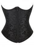 Black Jacquard Brocade Underbust Corset With Front Zips
