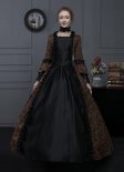 New Brown Floral Jacquard Renaissance Medieval Square Collar Long Lace Sleeves Gothic Victorian Dress