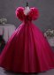 Rose Red Gorgeous Appliques Tulle Prom Dress With Flower 5