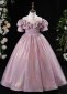 Children Off Shoulder Tulle Sequin Prom Homecoming Dress Pink