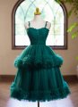 Dark Green Spaghetti Straps Ruffle Double-layer Cake Party Tulle Dress