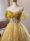 Yellow Applique Sequin Short Formal Dress 1