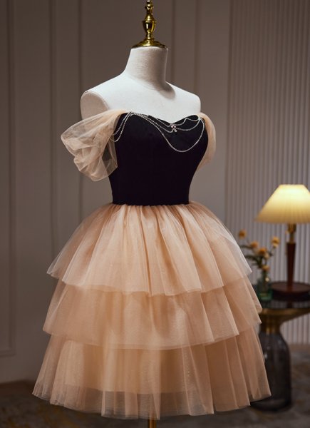 Girls Off the Shoulder Splicing Cake Mini Evening Dress