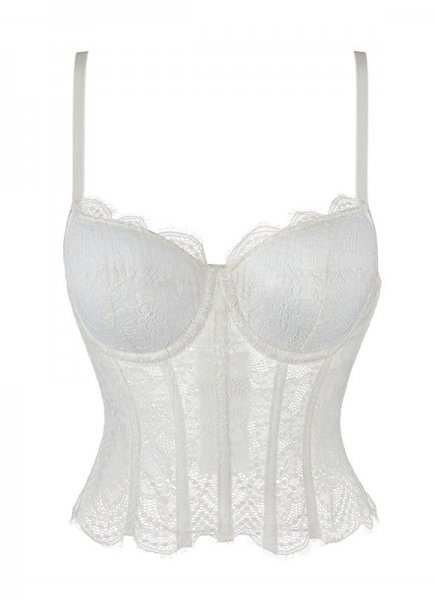 Spaghetti Straps White Lace Hook And Eye Detail Crop Corset