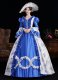Women Blue Pink Yellow Printed Long Flare Sleeve Floor Length Venice Fancy Party Dress