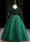 Girls New Years Celebrations Long Sleeve Party Sequin Tulle Formal Dresses Green
